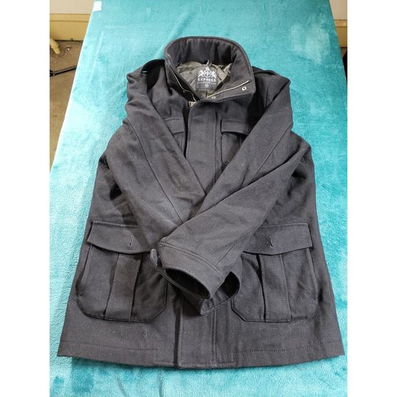 Express Jacket Sz Medium Womens Black Long Sleeves Military Pockets Wool Blend - Picture 4 of 7